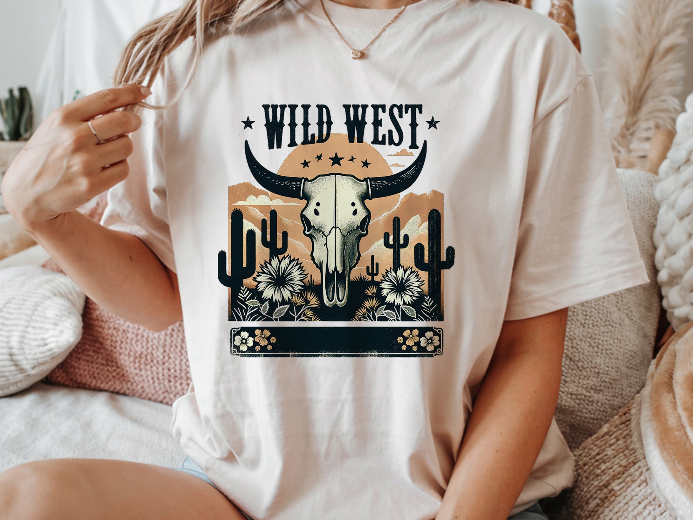 western 040 cow print bow tee